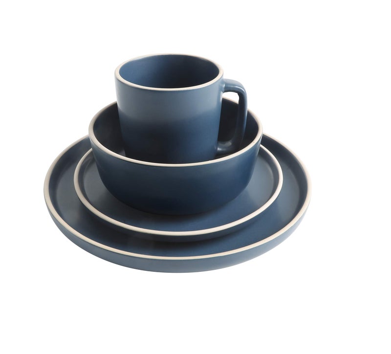 Gibson Home Zuma 16 Piece Round Kitchen Dinnerware Set, Dishes, Plates, Bowls, Mugs, Service for 4, Matte Stoneware, Cobalt Blue (127342.16R) - Image 2